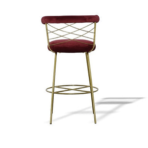 VIG Furniture Dakin Plush Red Velvet Barstool With Gold Tubular Frame, Cross Back Accent & Felt Pads — Luxe Counter Seat VGEUMC-9700CH-BS