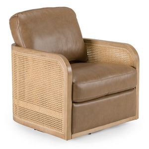 VIG Furniture Danson Top-Grain Leather Swivel Accent Chair With Wicker Siding, Solid Wood Frame, Plush Comfort VGKK-KF.A2090-SAND