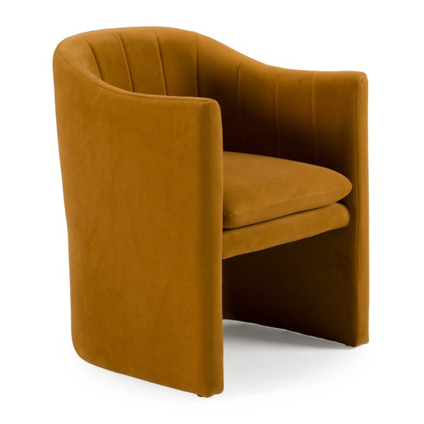 VIG Furniture Danube Velvet Upholstered Mid-Century Chair With Curved Channel Stitching And Ready-To-Use Comfort Orange Dining Chair VGEUMC-9704CH-A-ORG