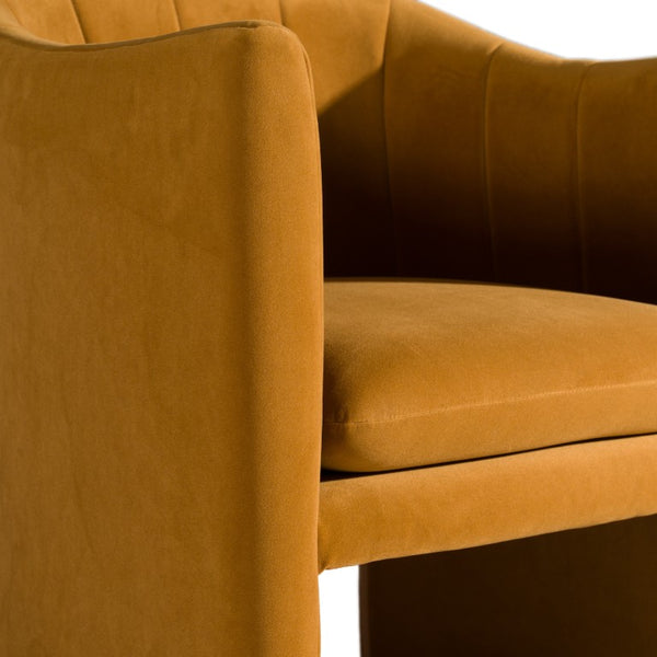 VIG Furniture Danube Velvet Upholstered Mid-Century Chair With Curved Channel Stitching And Ready-To-Use Comfort Orange Dining Chair VGEUMC-9704CH-A-ORG
