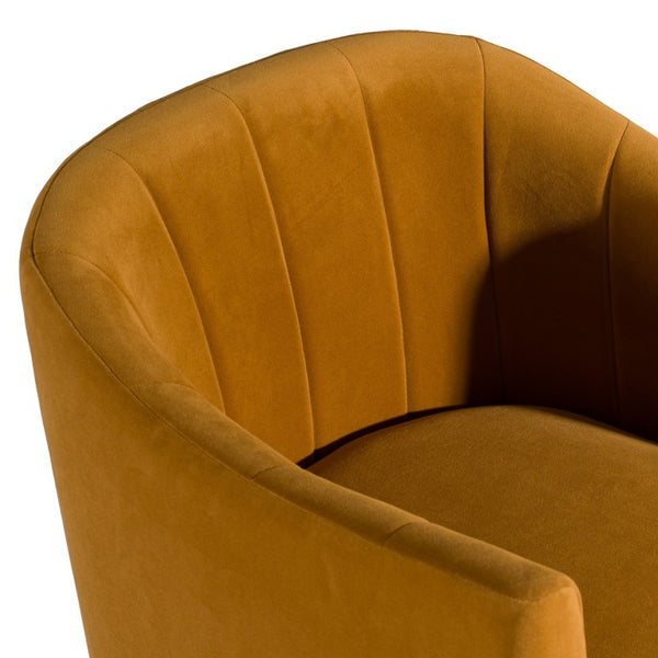VIG Furniture Danube Velvet Upholstered Mid-Century Chair With Curved Channel Stitching And Ready-To-Use Comfort Orange Dining Chair VGEUMC-9704CH-A-ORG