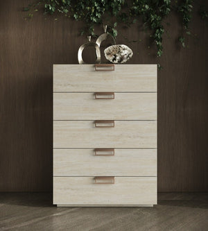 VIG Furniture Lago Faux Travertine Chest Of Drawers With Rose Copper Handles, 5-Drawer Vertical Storage, 36"W X50"H VGAC-LAGO-CST