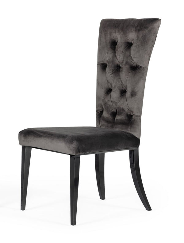 VIG Furniture Darley Grey Velvet Dining Chair Set Of 2 — Tufted Back, Black Metal Legs, Plush Upholstery, Ready-To-Use (100) VGZAY623-GRY