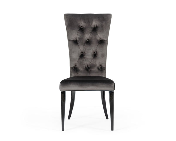 VIG Furniture Darley Grey Velvet Dining Chair Set Of 2 — Tufted Back, Black Metal Legs, Plush Upholstery, Ready-To-Use (100) VGZAY623-GRY