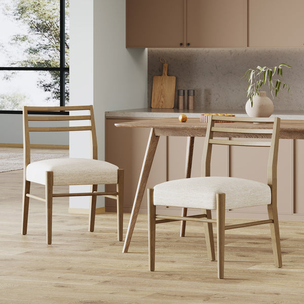 English Elm Christopher Knight Home® - DINING Chair Set of Two Farmhouse Ladder Back Upholstered Rubberwood Seats with Tapered Legs for Cozy Appeal Beige 73988.00LBGETW