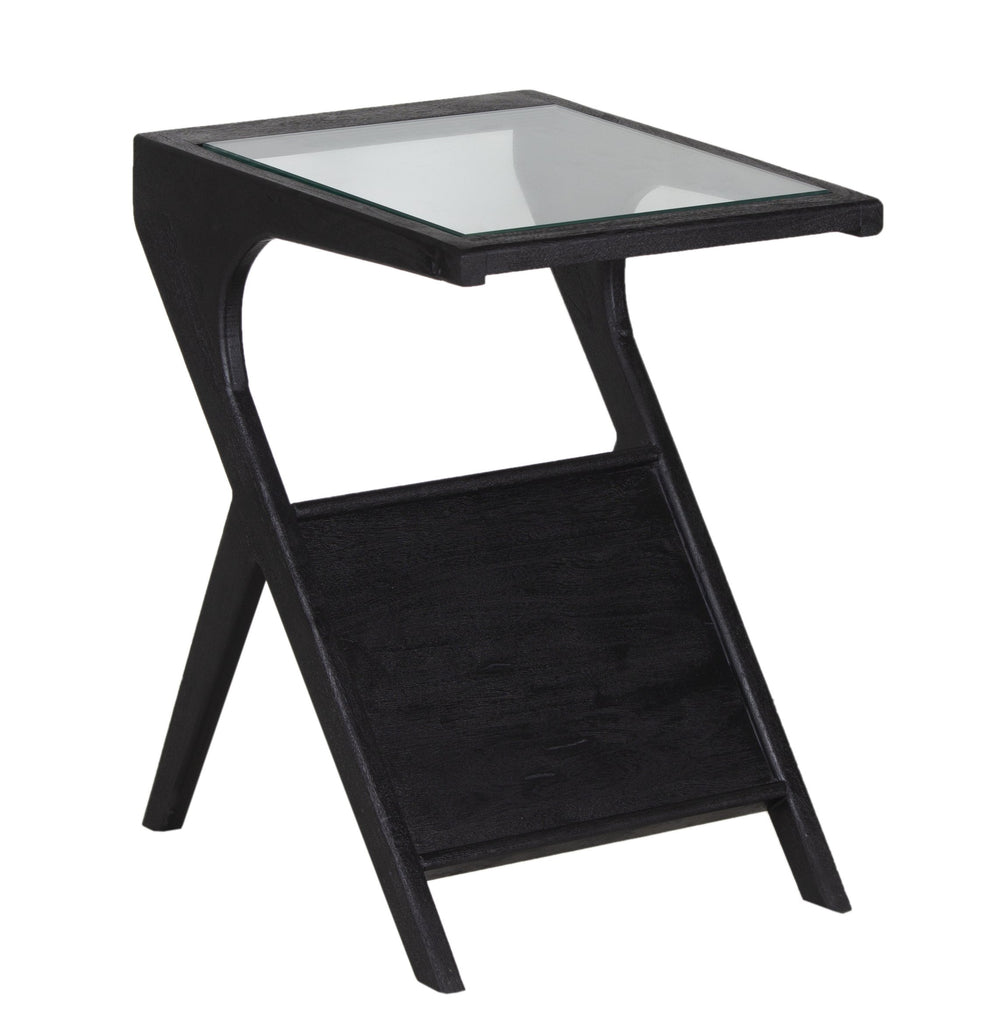 Porter Designs Porter Canberra Solid Mango Wood End Table With Glass Top - Modern Black Design For Stylish Spaces Black Wood 05-108-26-9487