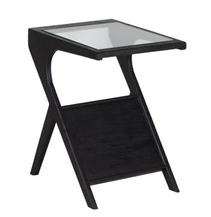 Porter Designs Porter Canberra Solid Mango Wood End Table With Glass Top - Modern Black Design For Stylish Spaces Black Wood 05-108-26-9487
