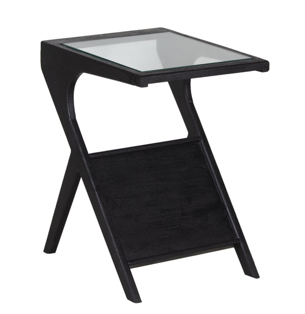 Porter Designs Porter Canberra Solid Mango Wood End Table With Glass Top - Modern Black Design For Stylish Spaces Black Wood 05-108-26-9487
