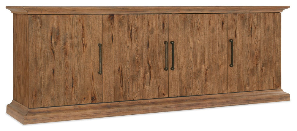 Hooker Furniture Big Sky Media Console Rustic Pecky Hickory 90" Entertainment Credenza W/ Ventilation, Soft-Close Doors, Bronze Accents 6700-55490-80