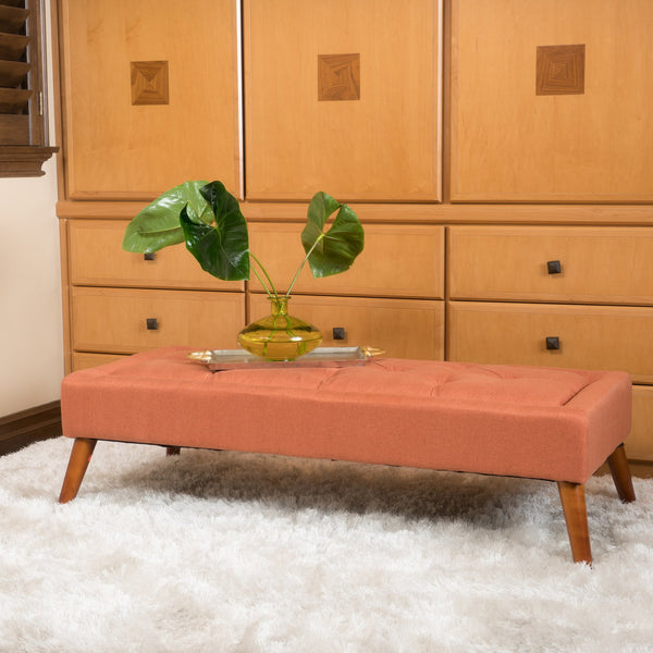 English Elm Christopher Knight Home® - Ottoman 50" Orange Button-Tufted Upholstered Bench with Storage, Birch Legs, Modern Accent Seat 59075.00ORG