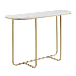 44" Curved Entry Table White Faux Marble, Gold AF44HARETWM Walker Edison