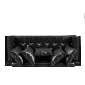English Elm Christopher Knight Home® - LOVESEAT Contemporary Oversized Faux Leather Loveseat with Button Tufting, Iron Sled Legs, 72.5" Black 72103.00PUMDNT