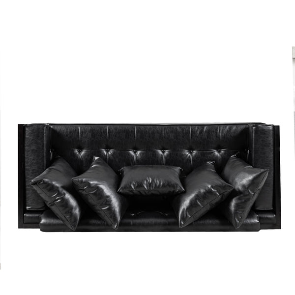 English Elm Christopher Knight Home® - LOVESEAT Contemporary Oversized Faux Leather Loveseat with Button Tufting, Iron Sled Legs, 72.5" Black 72103.00PUMDNT