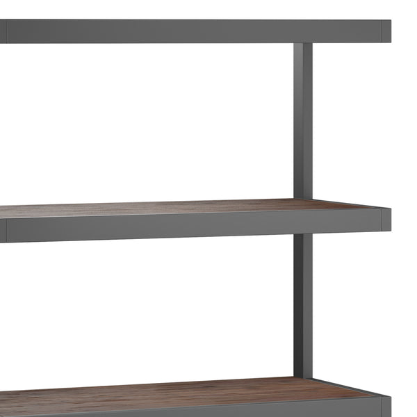 English Elm Erina Solid Acacia Bookcase with Distressed Charcoal Finish, 4 Open Shelves & Industrial Metal Frame Dark Brown B136P158620