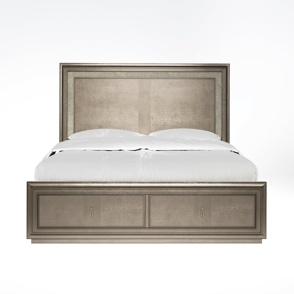 A.R.T. Furniture Cove King Panel Storage Bed – Glamorous Mica Finish, Stylish Cork Headboard & Dual Drawer Footboard Grey Rubberwood Solids,Primavera Veneers,Cork,Metal 349136-2743
