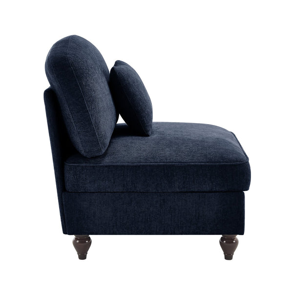 English Elm Armless Chenille Sofa Sculptural Spindle Legs Silver Thread Upholstery Living Room Blue W3041P332625