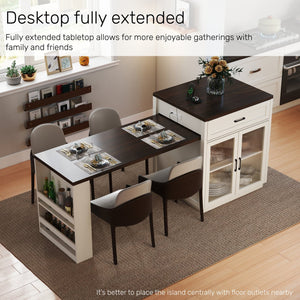 English Elm 83.1'' Extendable Kitchen Island Prep Station with Walnut Woodgrain and Built-in Power Hub W2557S00002