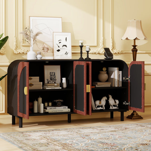 English Elm Vintage Arched Four Door Buffet Cabinet Mdf Wood Grain Finish with Soft Close Hinges W688P389191