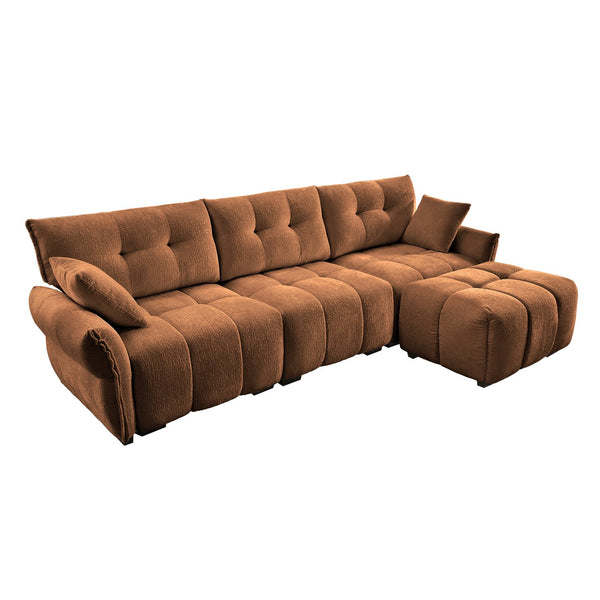 English Elm Three Seater Chenille Sofa with Ottoman Solid Wood Base Tufted Arms Living Room Burnt Orange W714S01663