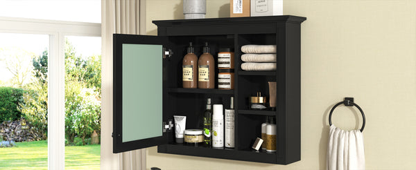 English Elm 30'' Modern Medicine Cabinet with Mirror and Adjustable Shelves, MDF Wall-Mounted Bathroom Storage Solution Black N710P192495B