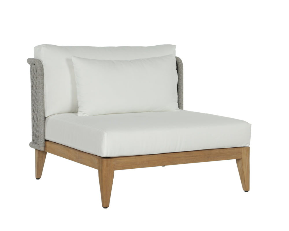 Sunpan Ibiza Armless Chair - Modern Outdoor Lounge with Durable Teak Frame & Eco-Friendly Grey Fabric Natural / Stinson White