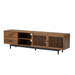 English Elm 78 Inch Walnut Media Console with Slatted Doors Solid Wood Legs and Cable Management N710P374705P