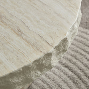 English Elm 31.69 Inch Round Fiberglass Coffee Table Sculptural Stone Finish for Modern Living Room W876P450501