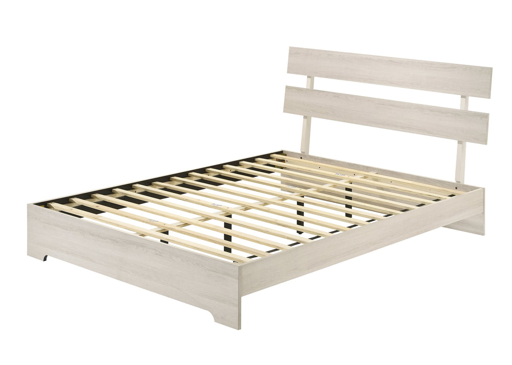 English Elm 1Pc Rustic King Platform Bed With Slatted Headboard - Low-Profile White Wash Finish For Modern Homes B011P331881