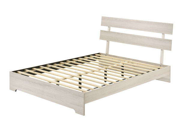English Elm 1Pc Rustic Queen Platform Bed - Low-Profile Slatted Headboard In White-Wash Finish For Modern Spaces B011P331880