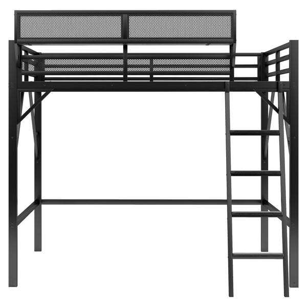 English Elm Queen Size Metal Loft Bed with Ladder and Built-In Storage Shelves, High Durable Black Frame, 400LB Capacity W2580P316650