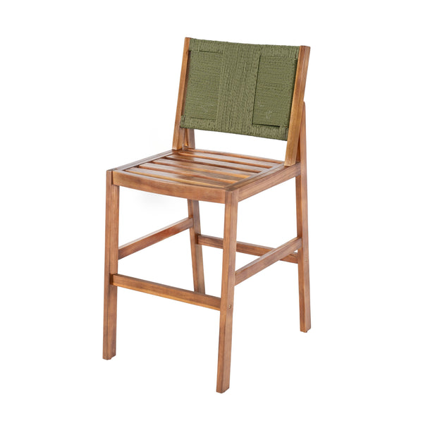 English Elm Outdoor Acacia Wood Barstools Set of 2 Wicker Back Patio Seating with Cushions Cream,Green,Teak N773P358719G