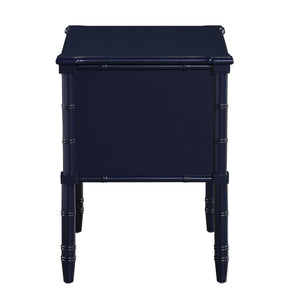 English Elm Emmett carved bamboo nightstand with 2 full‑extension drawers, brass knobs and floor‑protecting glides Dark Blue B050P376941