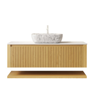 English Elm Hizon 48" Floating Bathroom Vanity & Sink, Stylish Corolla Oak Storage, Pre-Assembled Marble Basin W2615S00381