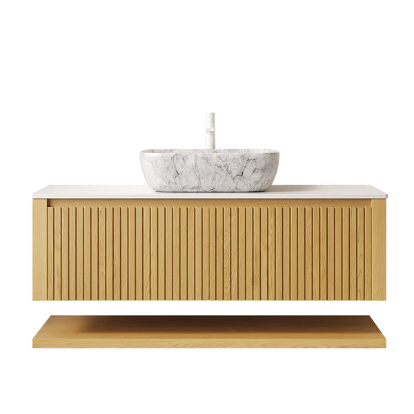 English Elm Hizon 48" Floating Bathroom Vanity & Sink, Stylish Corolla Oak Storage, Pre-Assembled Marble Basin W2615S00381