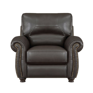 English Elm 1pc Top-grain Leather Accent Chair Rolled Arms Nailhead Trim Traditional Living Room B011P204075