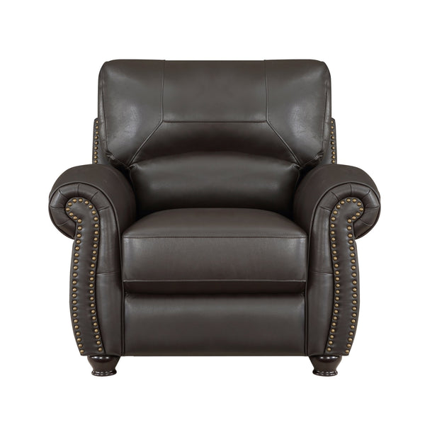 English Elm Traditional Top-grain Leather Sofa Set with Nailhead Trim and Espresso Wood Legs B011S01041