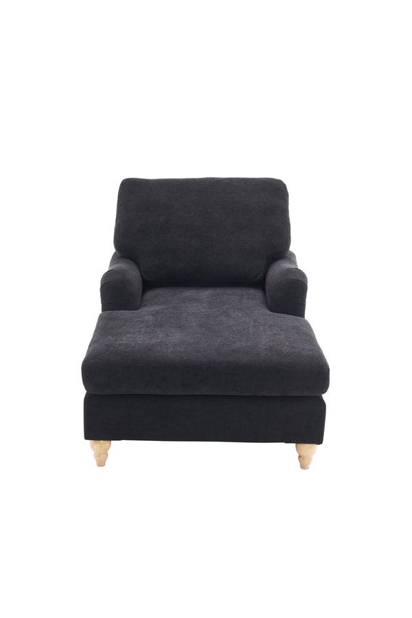 English Elm Modern Mid-Century Oversized Chaise Lounger Sofa Bed with Solid Wood Legs, Deep Seat Comfort Sleeper Black W2363S00068