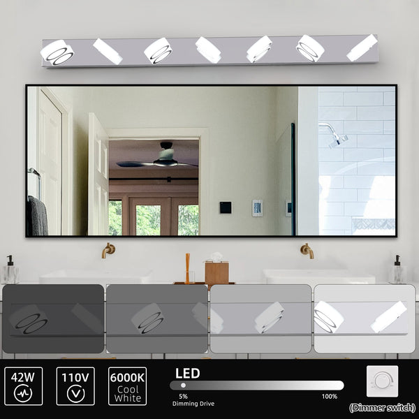 English Elm 52" Modern 8-Light Vanity Mirror Light with Frosted Glass Shades and Iron Frame for Dressing Room Illumination Chrome W1340P206817