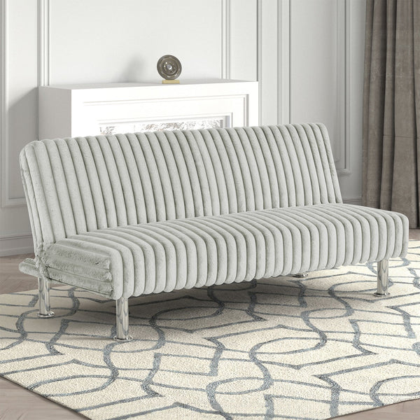 English Elm Contemporary Microfiber Futon Sofa Converts to Bed with Chrome Legs, Compact Space-Saving Design, Durable Upholstery Light Gray 67 L x 41 W x 9 H B2741P364369