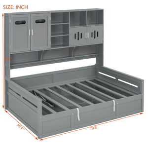 English Elm Full Size Wooden Daybed With Hydraulic Lift, Integrated Storage Cabinet & Shelves In Gray Finish N820S00047E