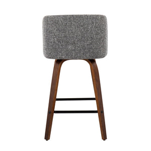 English Elm Toriano Mid-Century Modern Counter Stools In Walnut & Noise Grey Fabric - Set Of 2 For Stylish Comfort B202S00454-GIGA