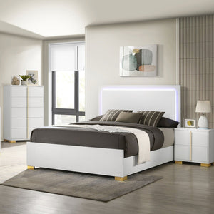 English Elm Jeremiah White Panel Eastern King Bed with Led Headboard and Gold Metal Feet B062S01751