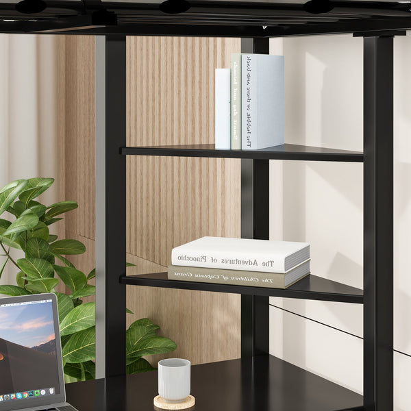 English Elm Loft Bed With Desk And Storage, Metal Twin Loft Frame For Kids Teens - Stylish Space Saver In Black W2904S00002