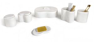 English Elm White Natural Marble Bathroom Accessory Set - 6-Piece Luxury Collection, Handcrafted Elegance, Unique Design W1696P262943-GIGA