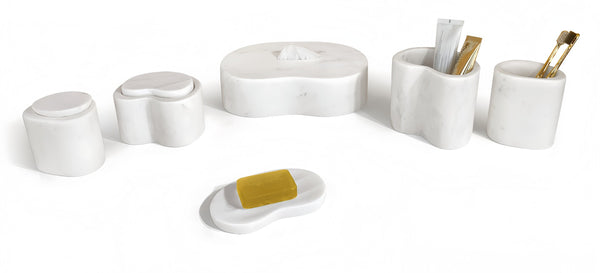 English Elm White Natural Marble Bathroom Accessory Set - 6-Piece Luxury Collection, Handcrafted Elegance, Unique Design W1696P262943-GIGA
