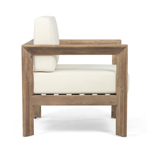 English Elm Christopher Knight Home® - GENSER Acacia Wood Outdoor Club Chairs Set of 2 with Beige Cushions, Weather-Resistant Slat Design 65728.00DLBGE-2