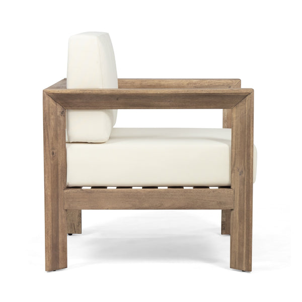 English Elm Christopher Knight Home® - GENSER Club Chair Beige Brown Acacia Wood Weather-Resistant Open Slat Seating Durable Outdoor Accent 65728.00DLBGE