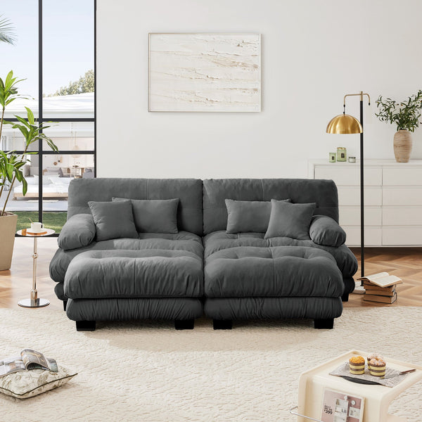 English Elm Cloud Chenille Sleeper Sofa - Modern 2-Seater With Pillows & Ottomans For Cozy Living Room Style W714S01018