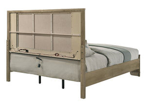 English Elm Lakkari Antique Oak Queen Bed Paneled Headboard Led Lighting Elevated Frame B2756S00011