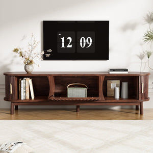 English Elm Modern Farmhouse TV Stand with Textured Woodgrain, Waterproof Surface, Sliding & Drop-Down Storage (75") N710P257615P